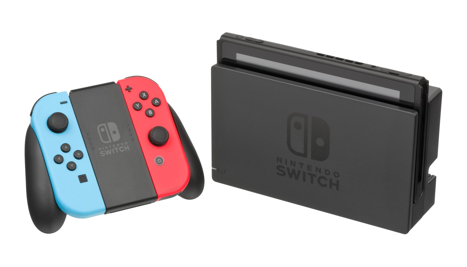 Nintendo Switch console docked with Joy-Con controllers